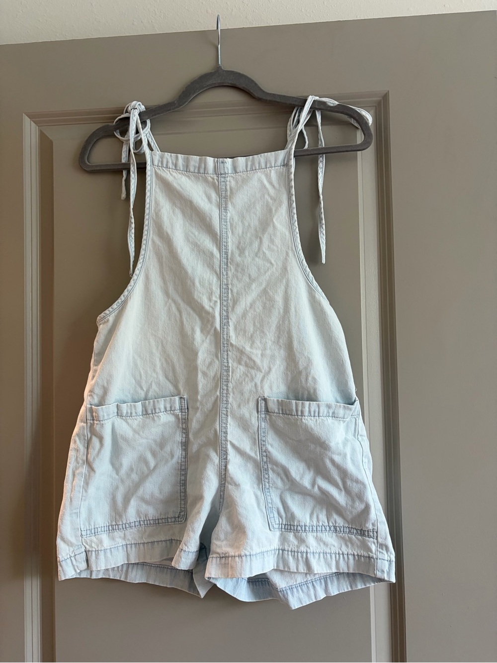 Light Blue Denim Tie-Shoulder One-Piece Romper